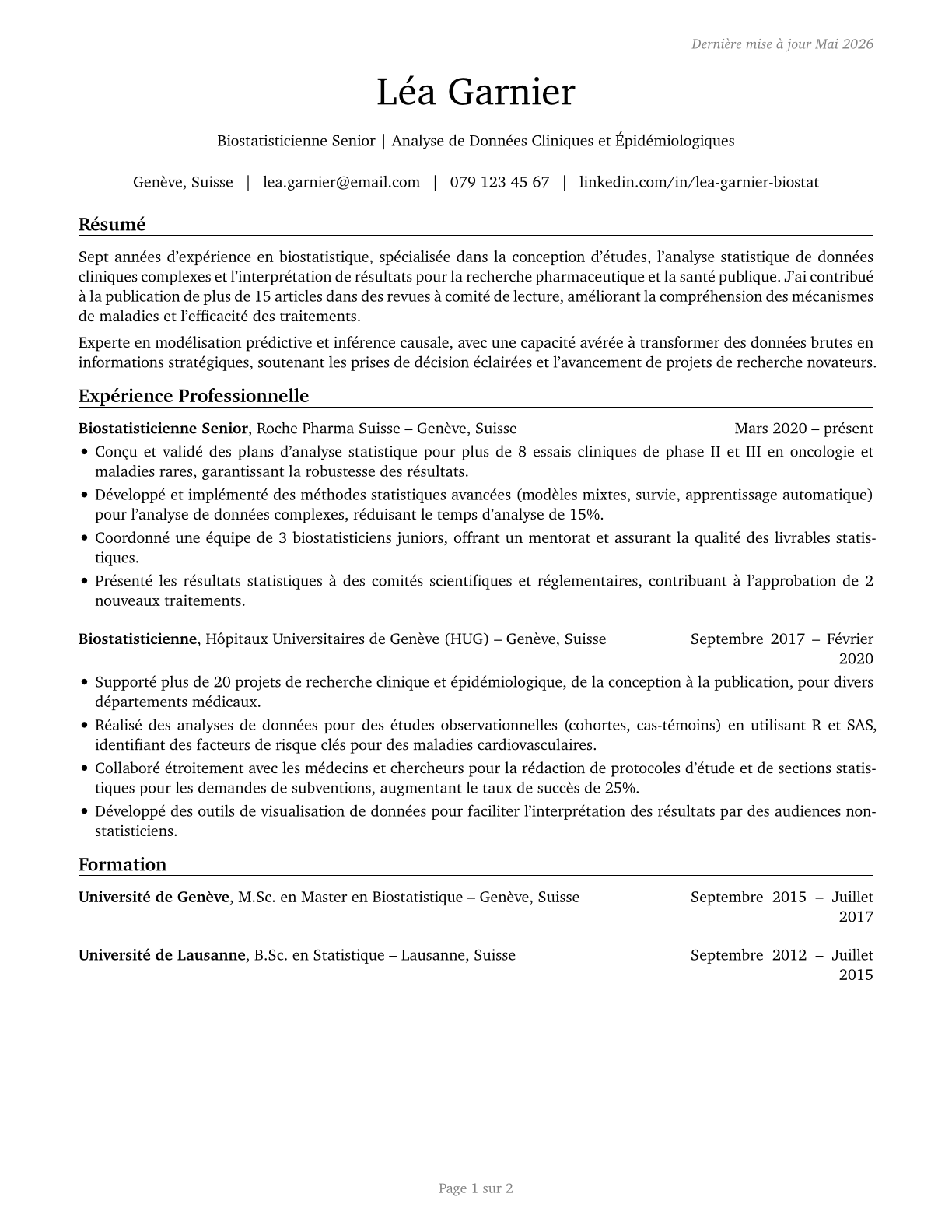 Biostatisticians CV in French — page 1