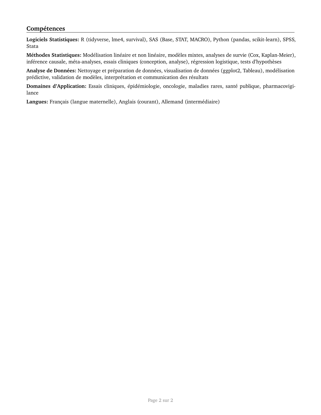Biostatisticians CV in French — page 2