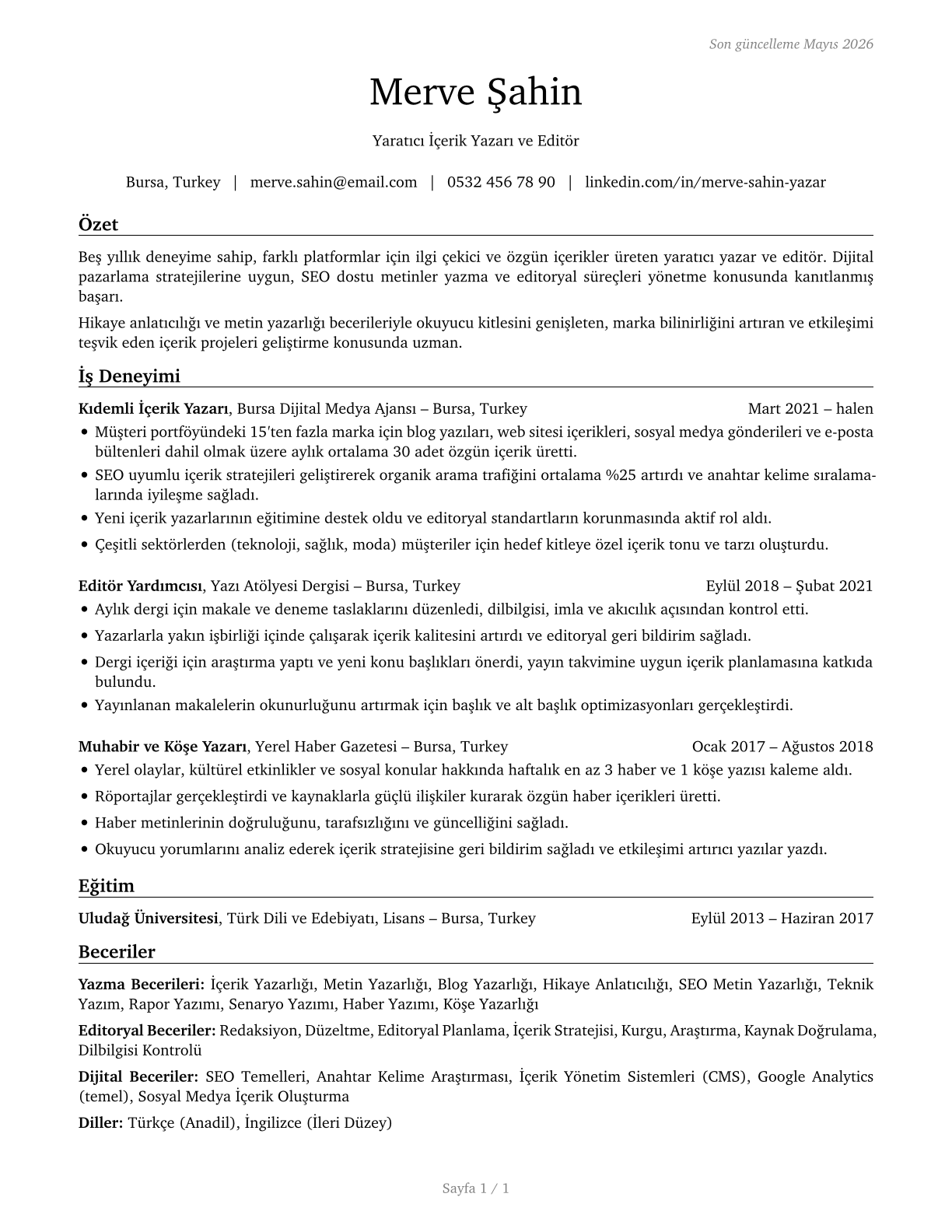 Writers and Authors CV in Turkish — page 1