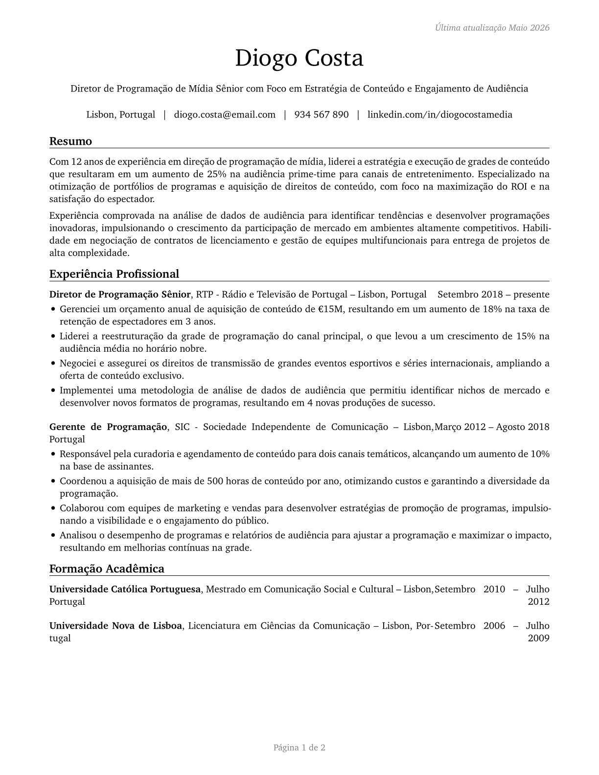 Media Programming Directors CV in Portuguese — page 1
