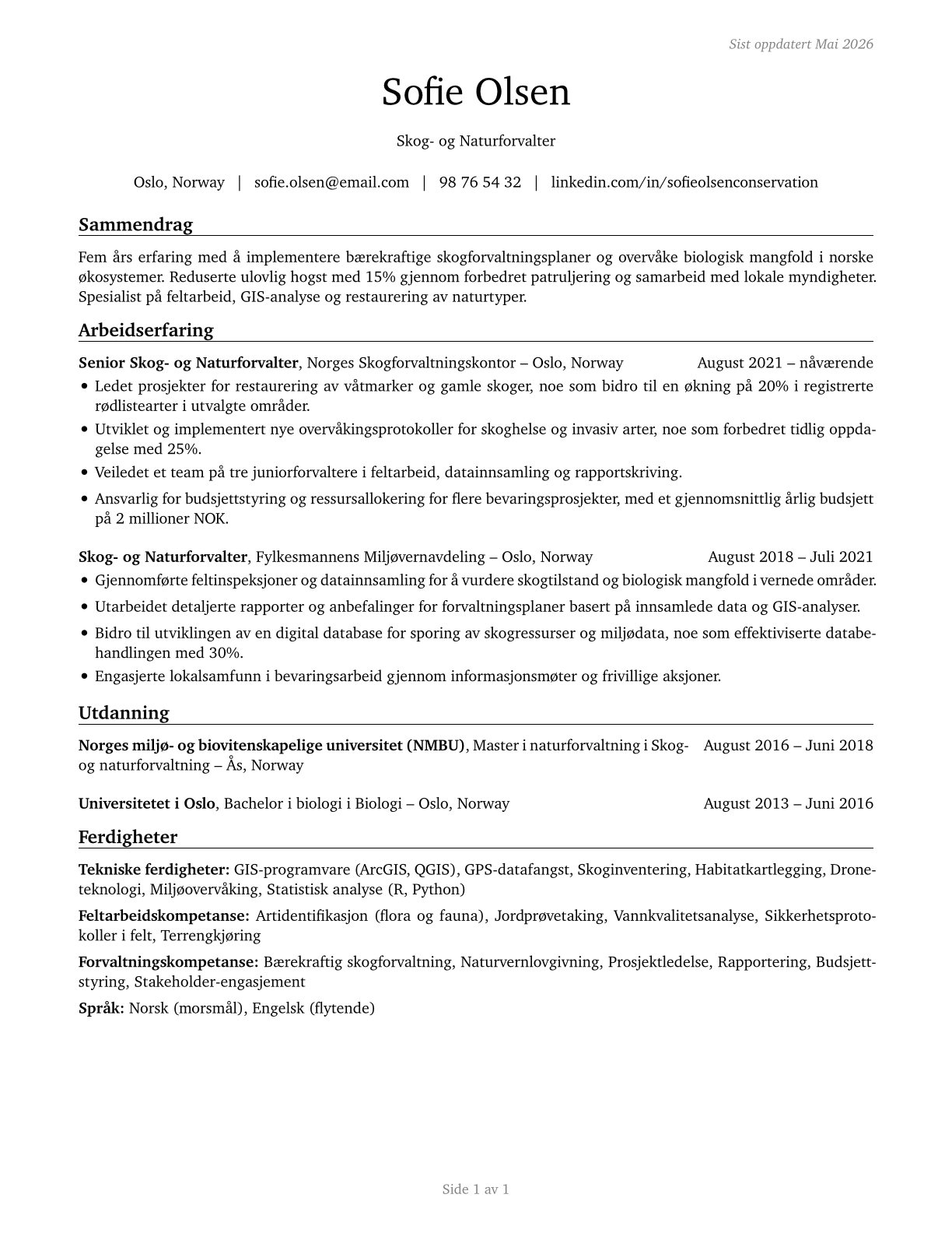 Forest and Conservation Technicians CV in Norwegian_bokmal — page 1