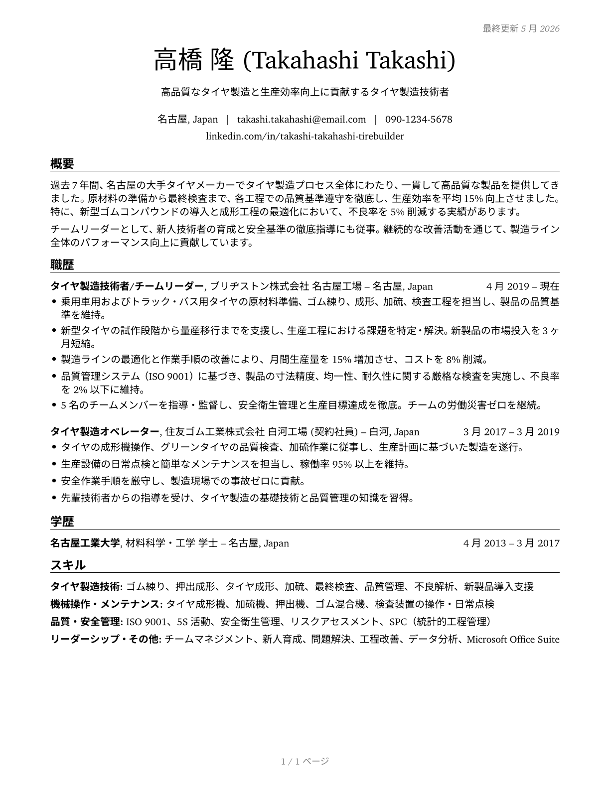 Tire Builders CV in Japanese — page 1