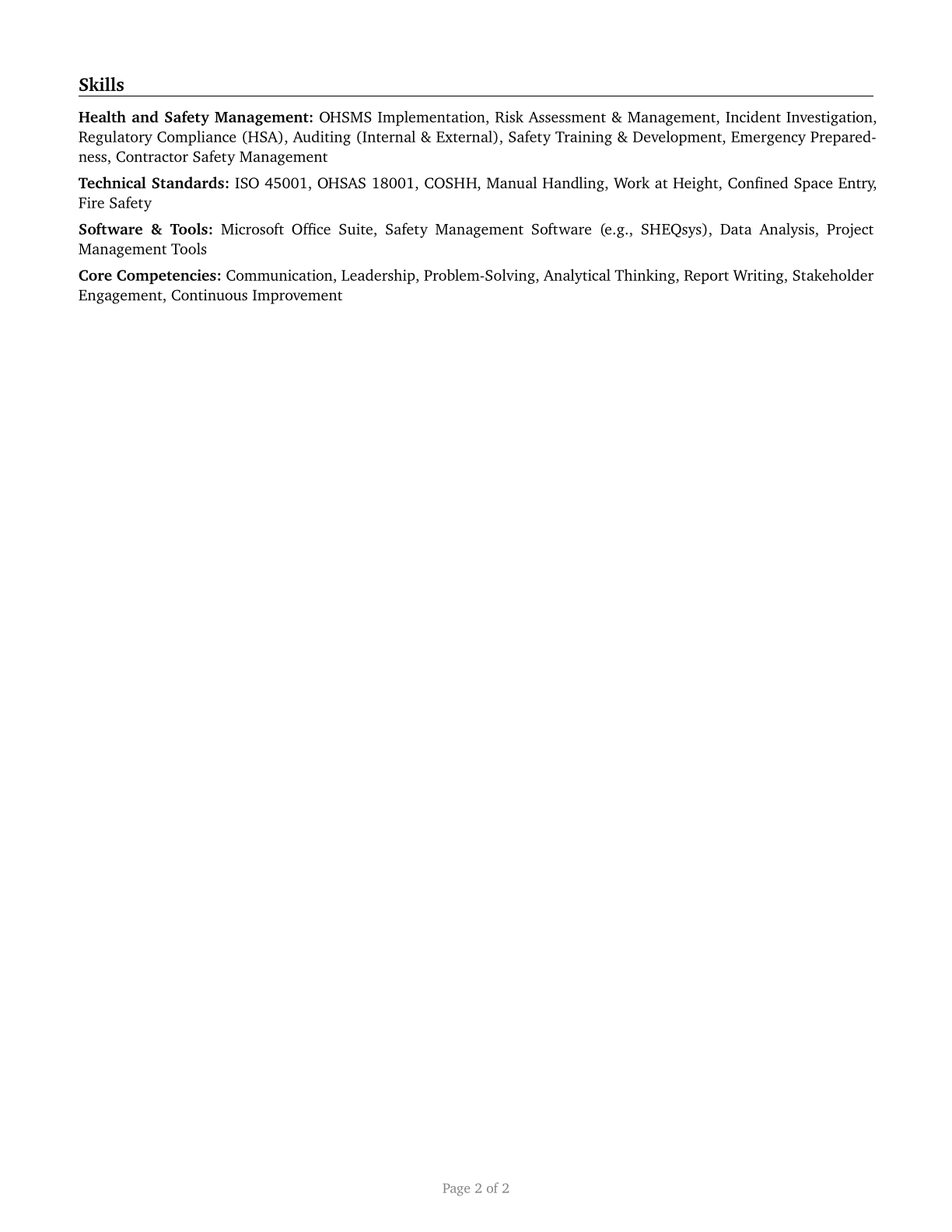 Occupational Health and Safety Specialists CV in English — page 2