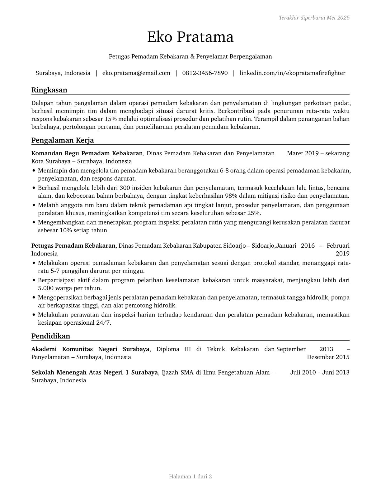 Firefighters CV in Indonesian — page 1
