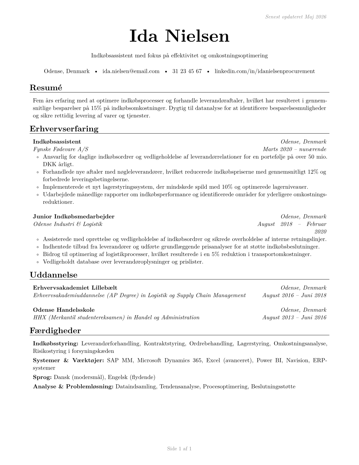 Procurement Clerks CV in Danish — page 1