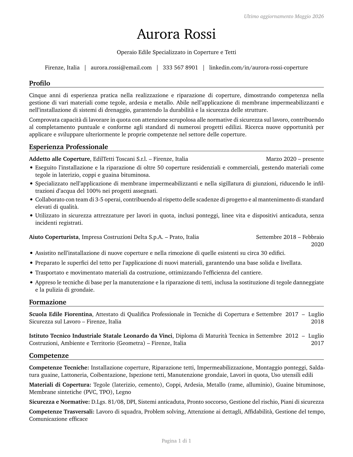 Helpers--Roofers CV in Italian — page 1