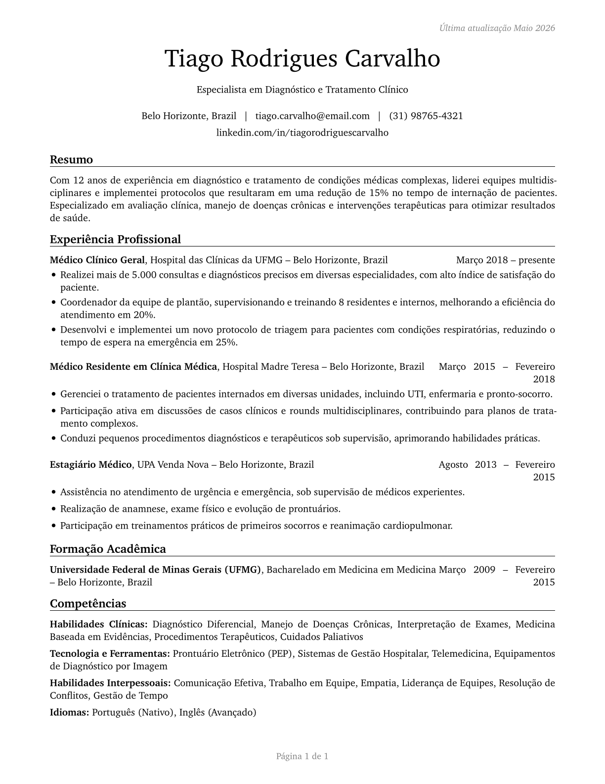 Healthcare Diagnosing or Treating Practitioners, All Other CV in Portuguese — page 1