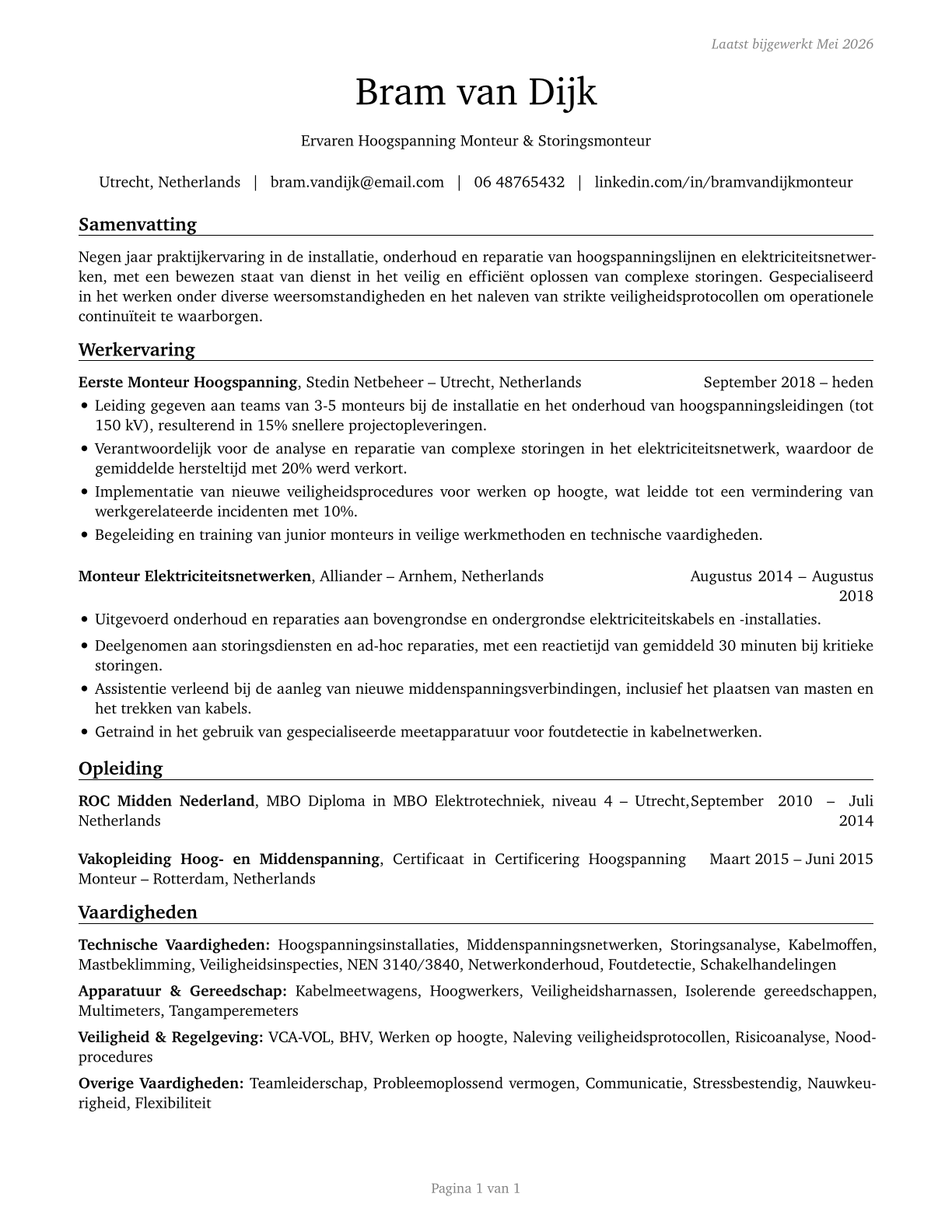 Electrical Power-Line Installers and Repairers CV in Dutch — page 1
