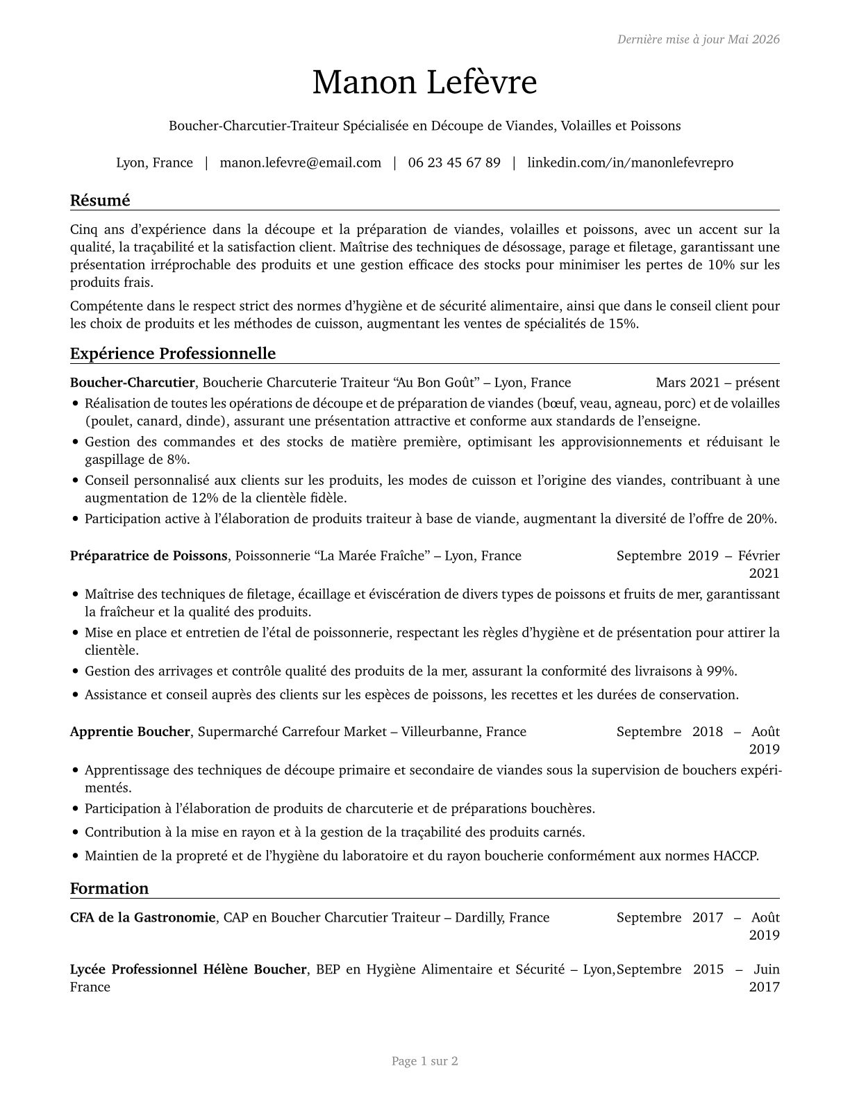 Meat, Poultry, and Fish Cutters and Trimmers CV in French — page 1