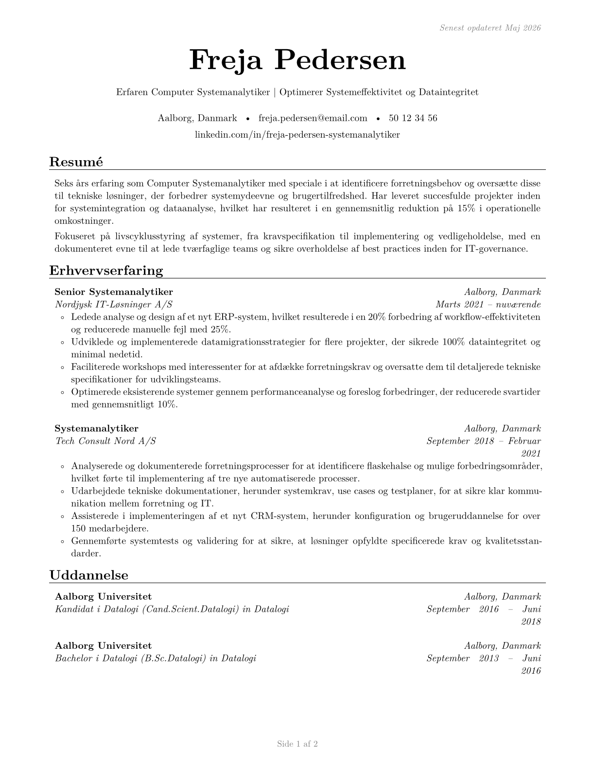 Computer Systems Analysts CV in Danish — page 1