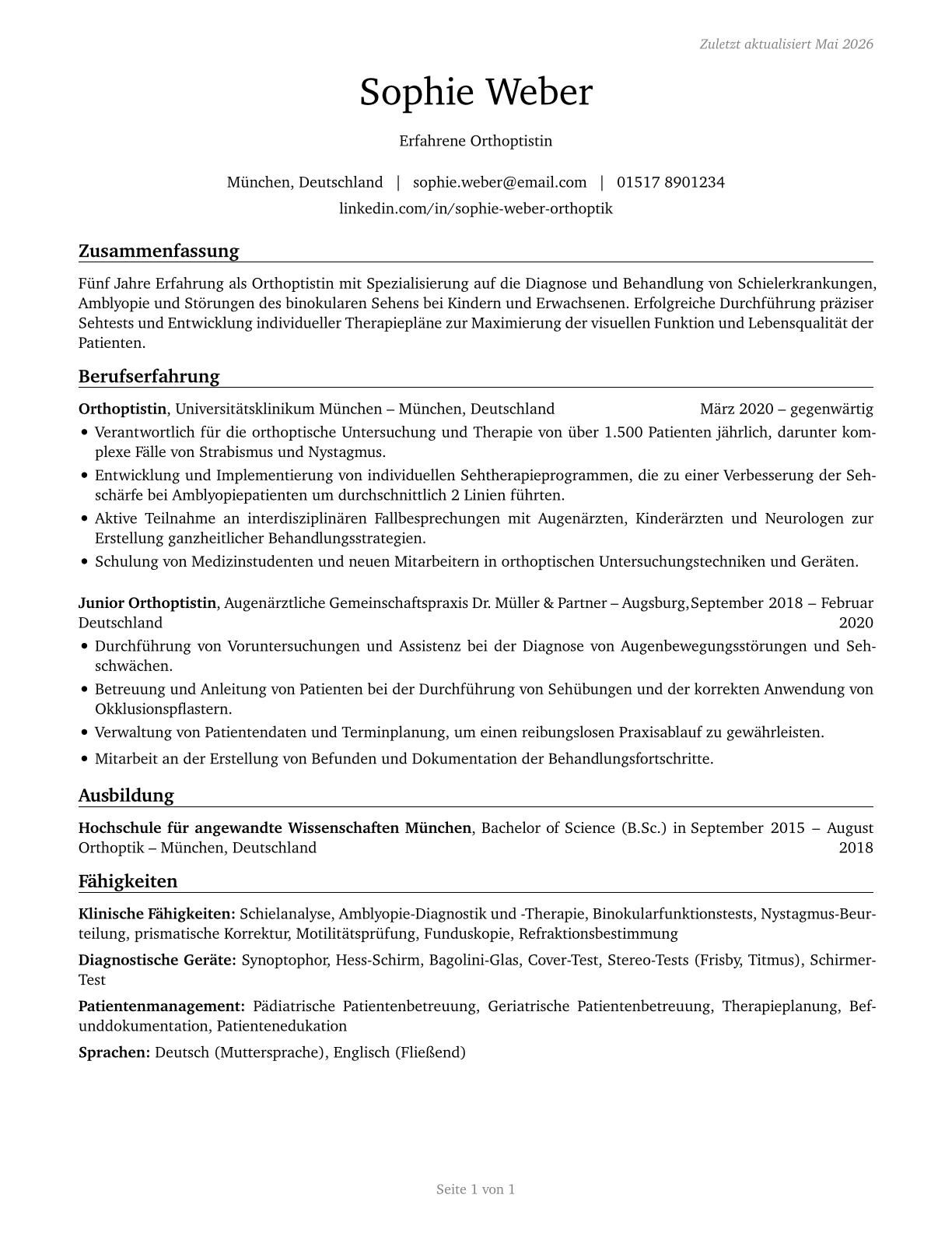 Orthoptists CV in German — page 1
