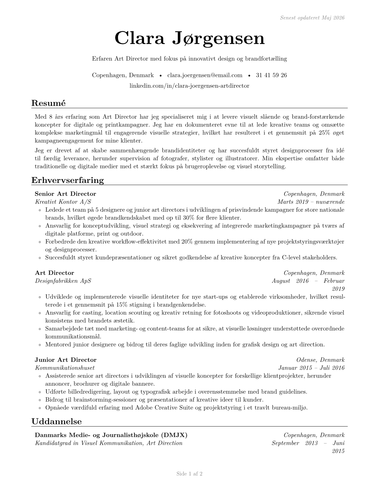 Art Directors CV in Danish — page 1
