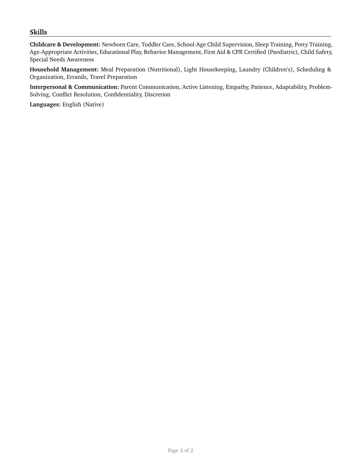 Nannies CV in English — page 2
