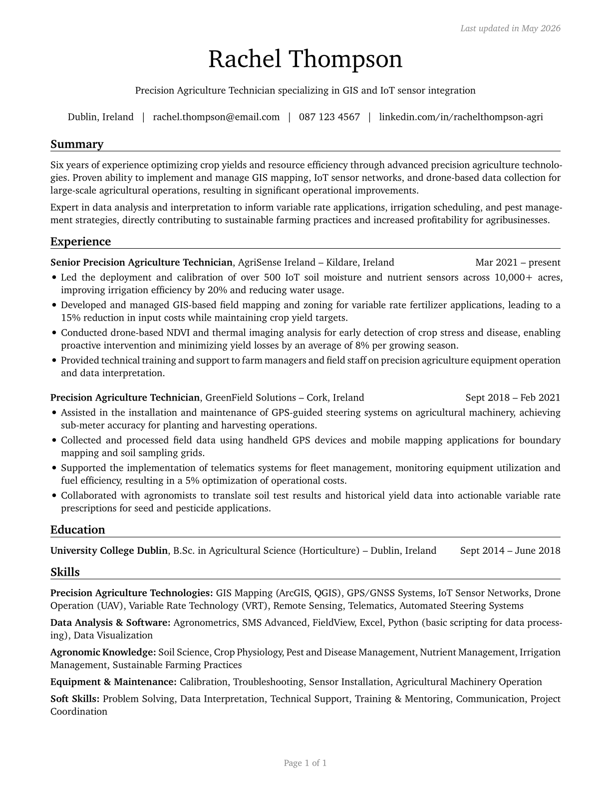 Precision Agriculture Technicians CV in English — page 1