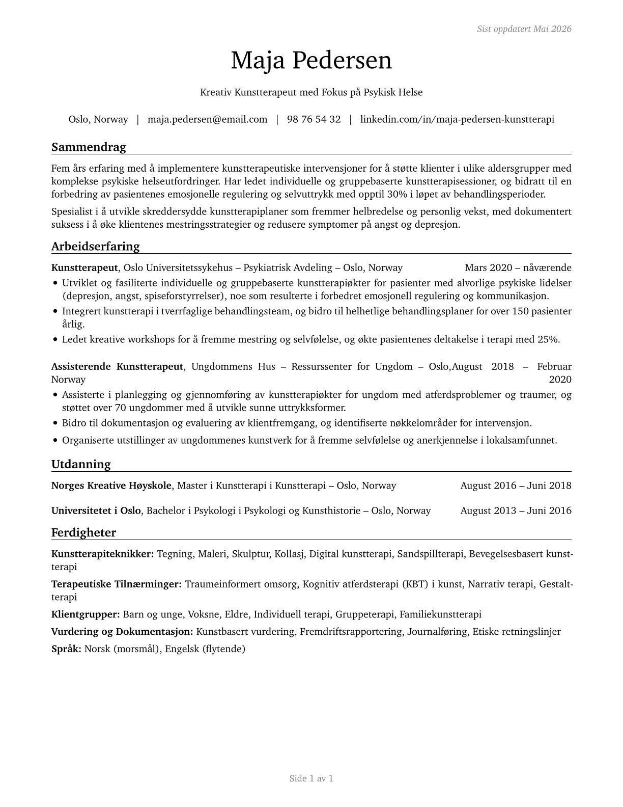 Art Therapists CV in Norwegian_bokmal — page 1