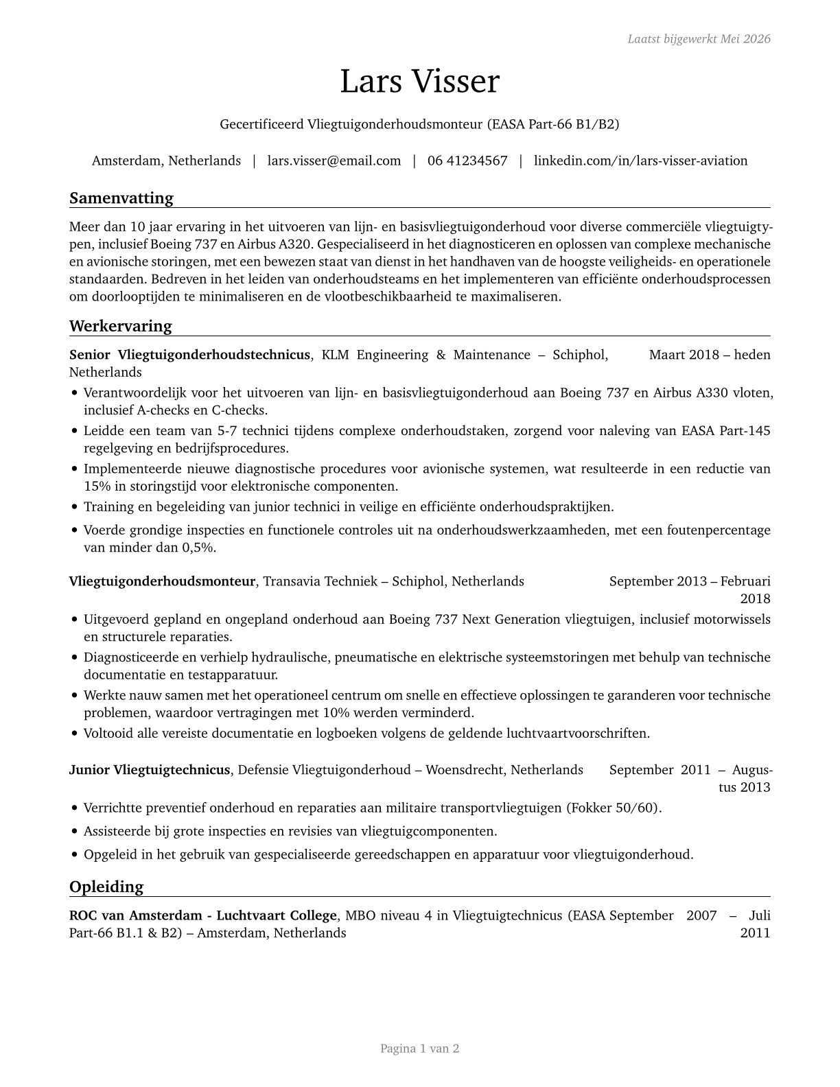 Aircraft Mechanics and Service Technicians CV in Dutch — page 1