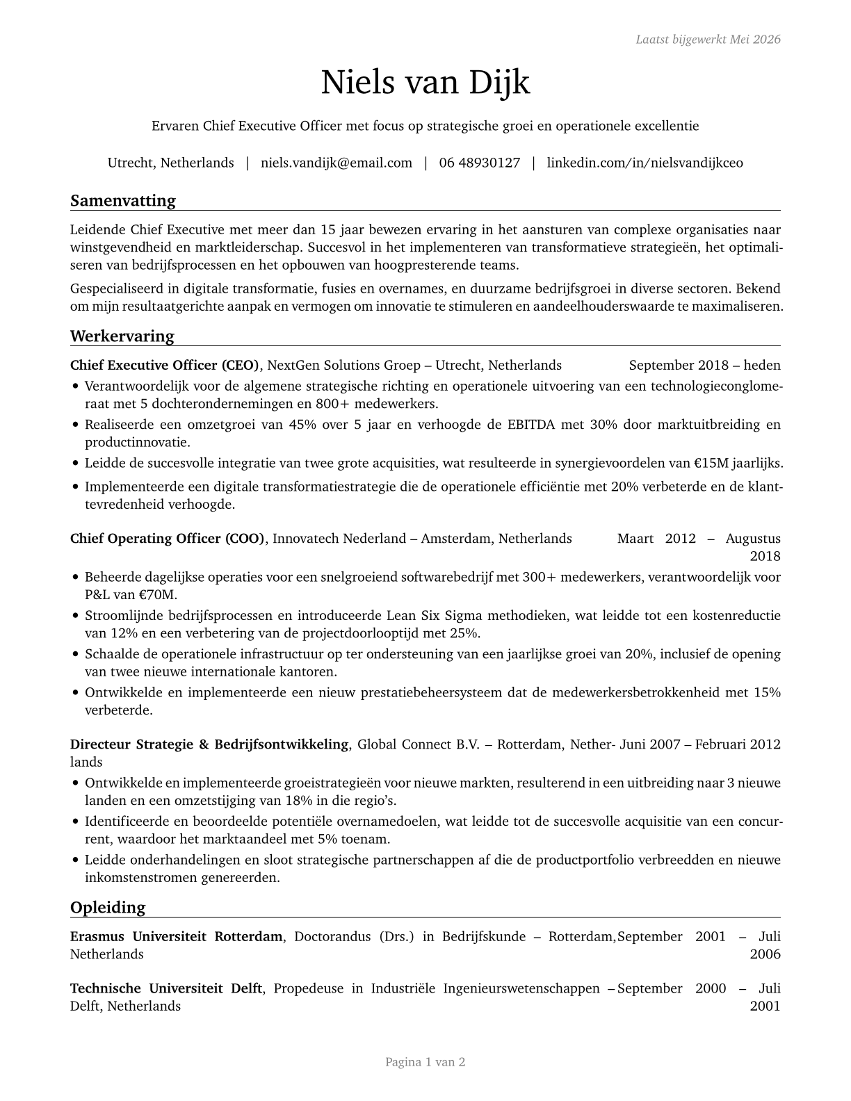 Chief Executives CV in Dutch — page 1