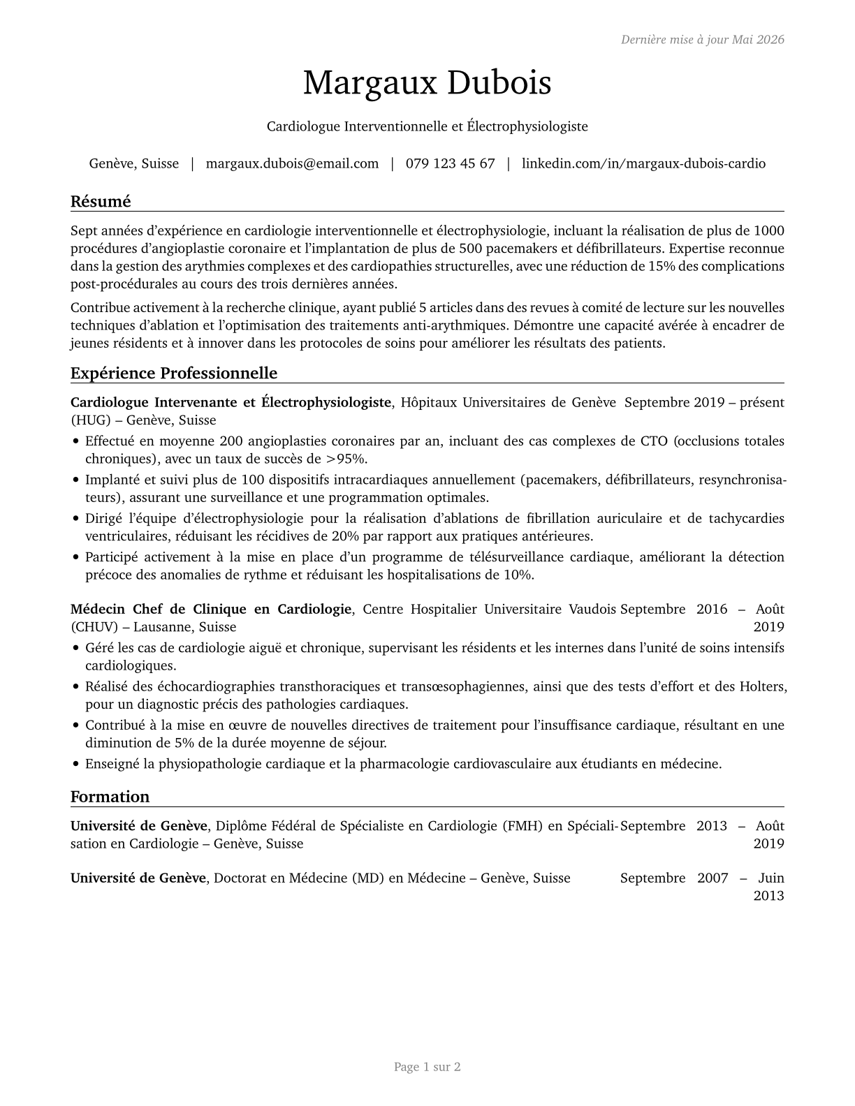 Cardiologists CV in French — page 1