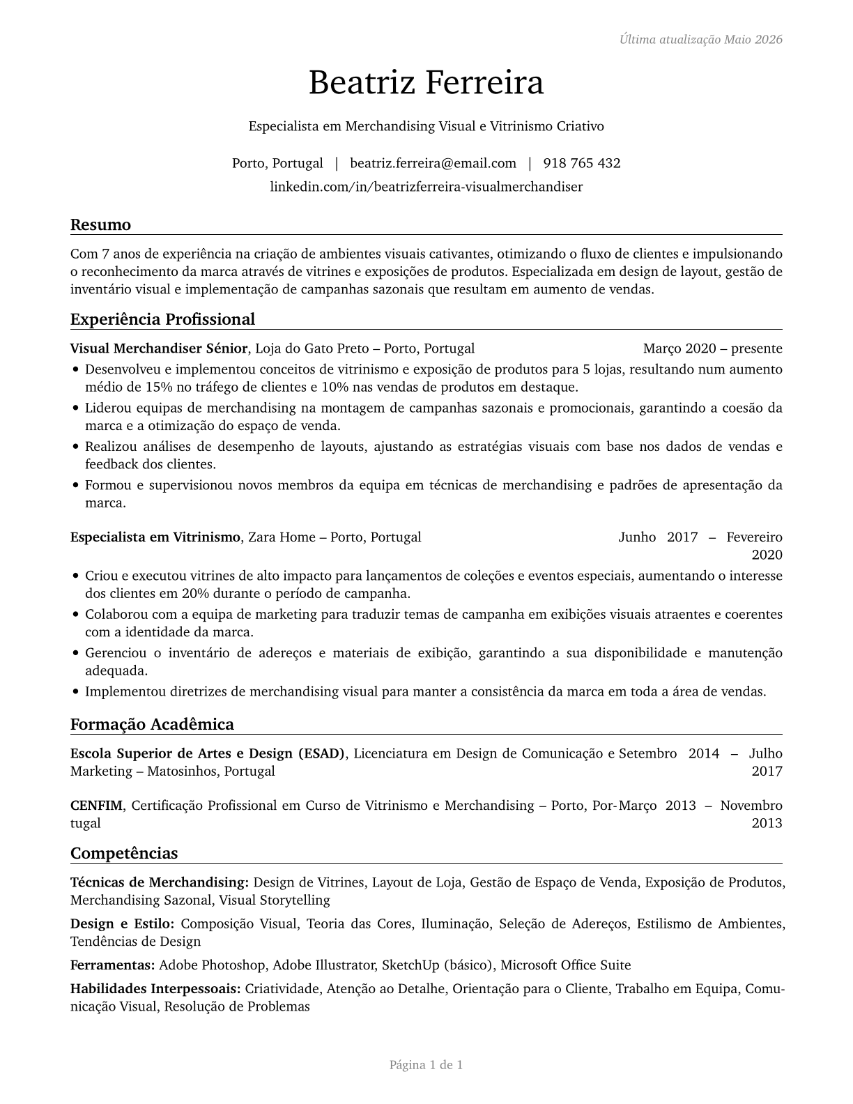 Merchandise Displayers and Window Trimmers CV in Portuguese — page 1