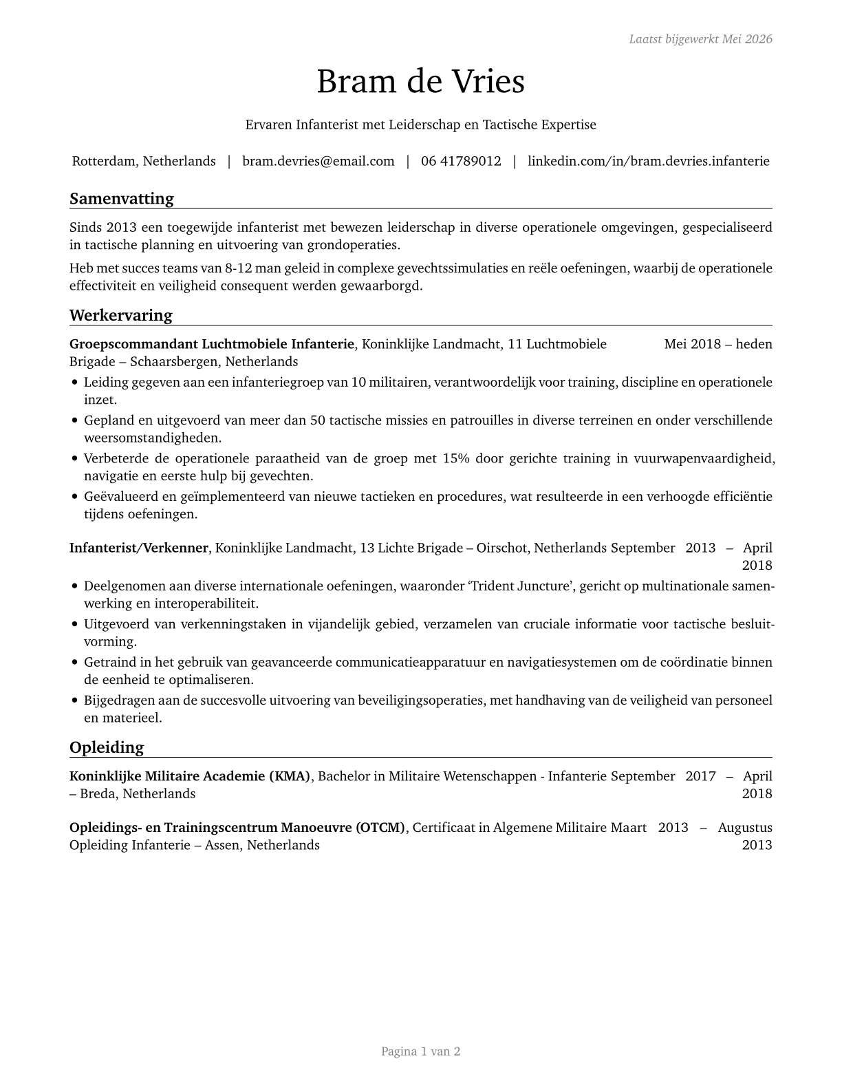 Infantry CV in Dutch — page 1