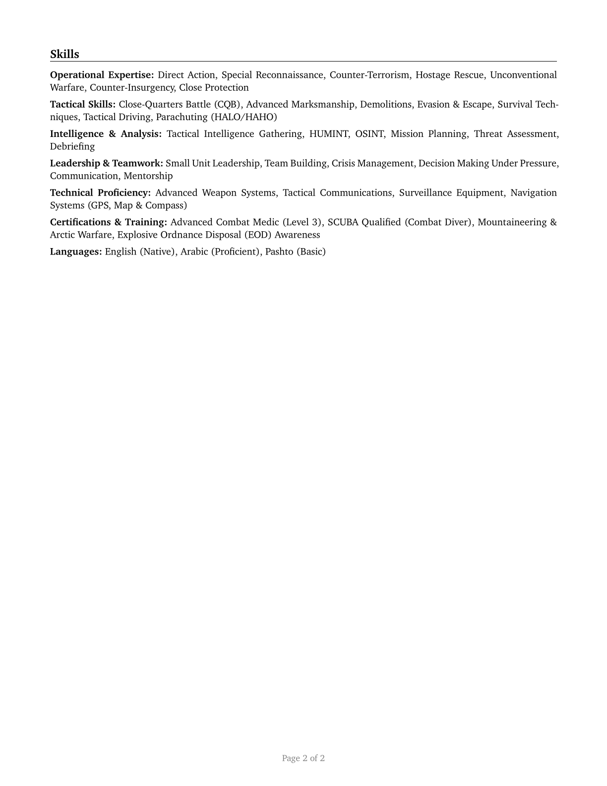 Special Forces CV in English — page 2