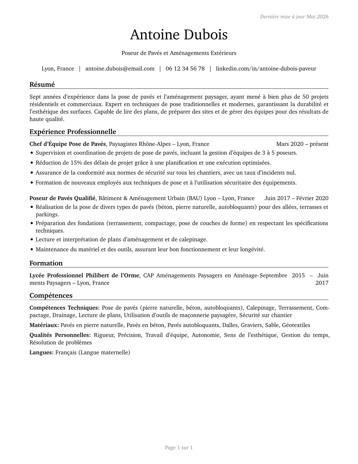 Segmental Pavers CV in French — page 1