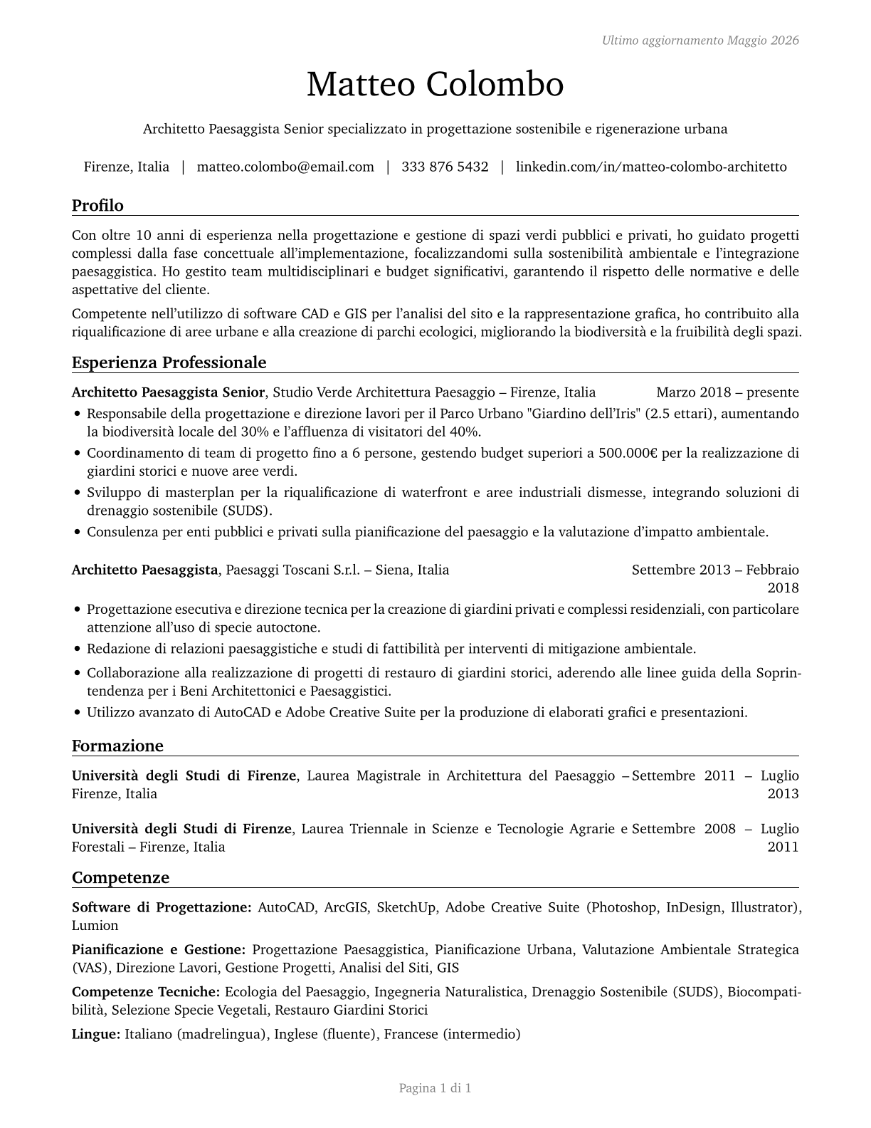 Landscape Architects CV in Italian — page 1