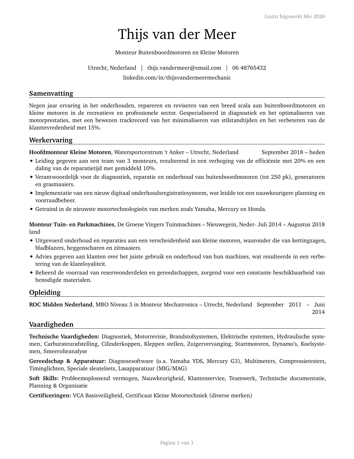 Outdoor Power Equipment and Other Small Engine Mechanics CV in Dutch — page 1