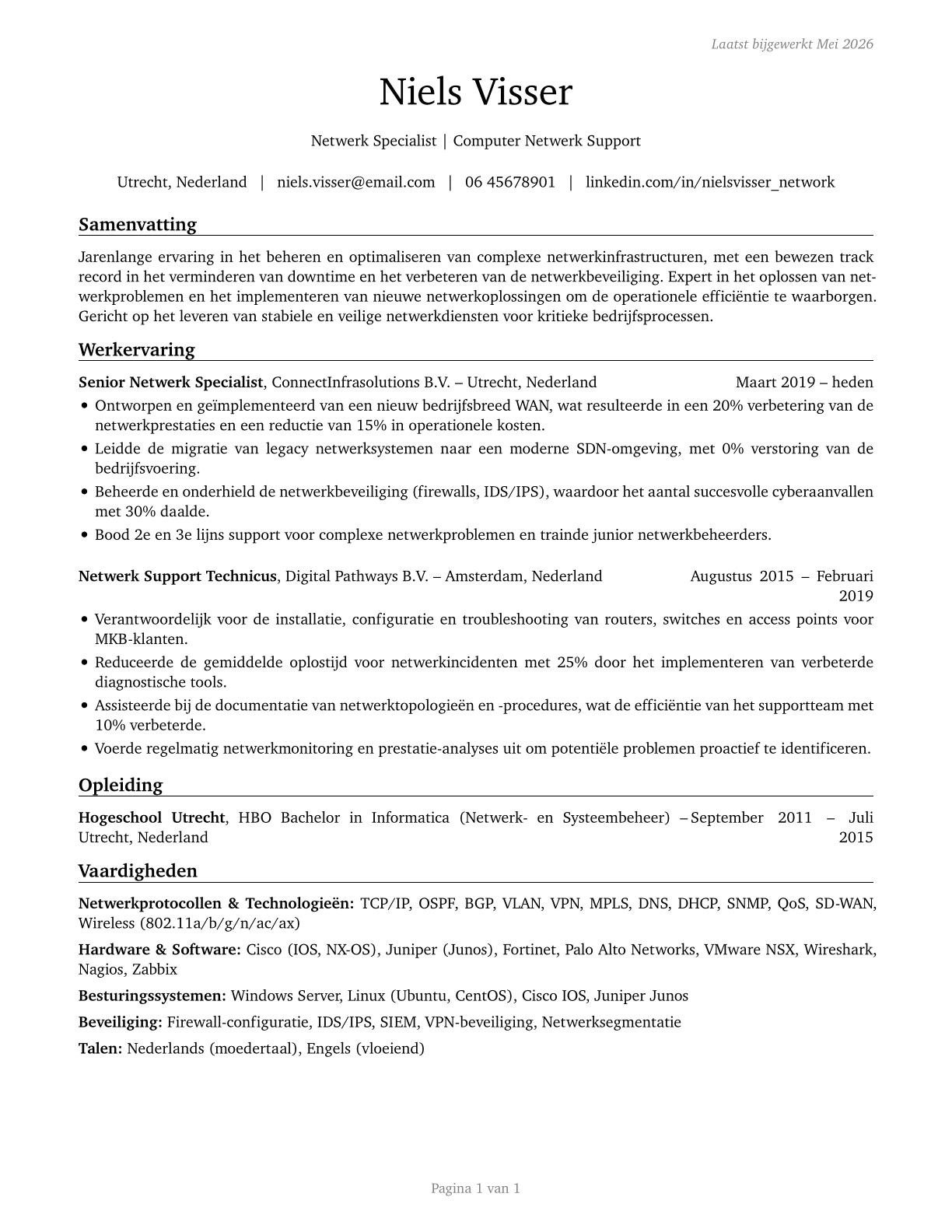 Computer Network Support Specialists CV in Dutch — page 1