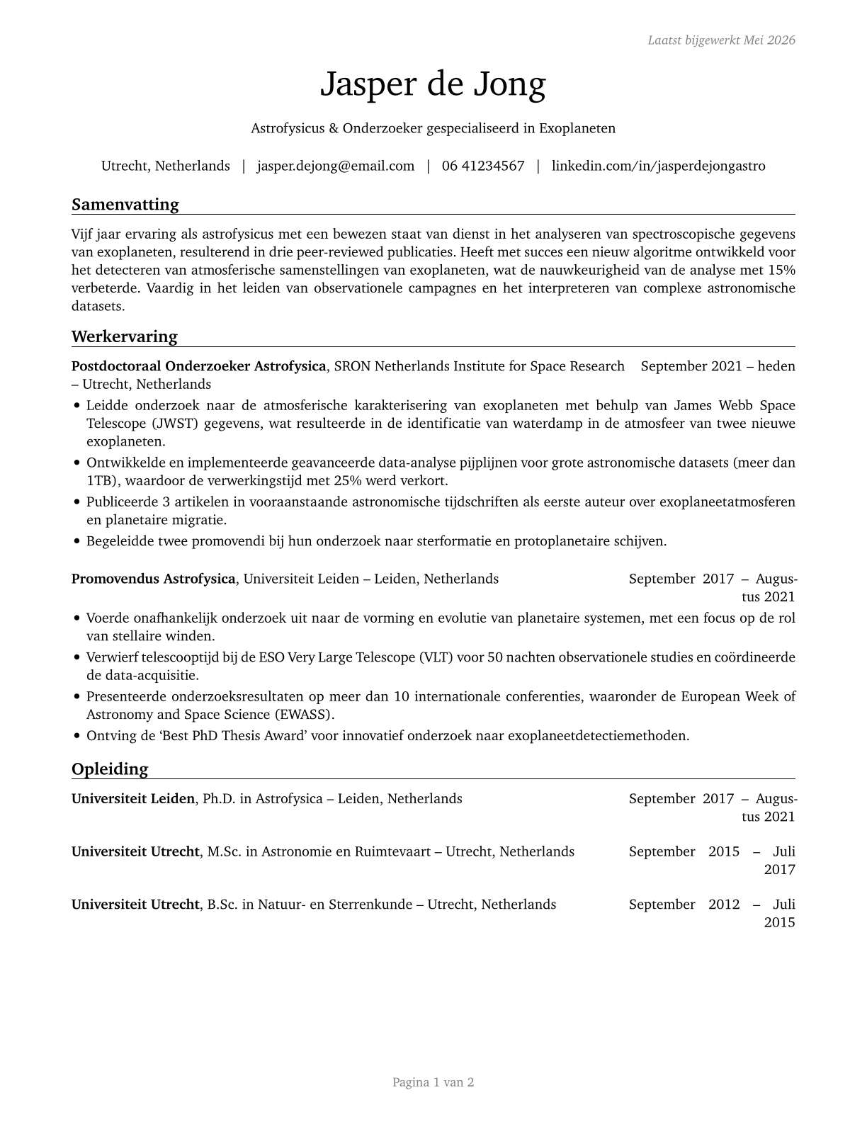 Astronomers CV in Dutch — page 1