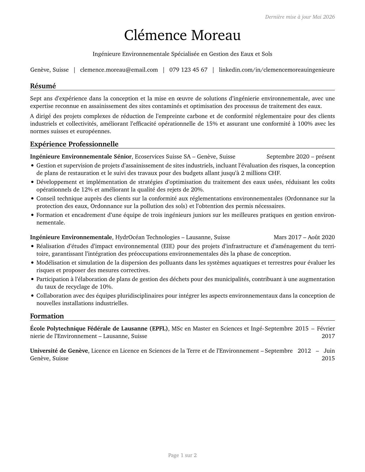 Environmental Engineers CV in French — page 1