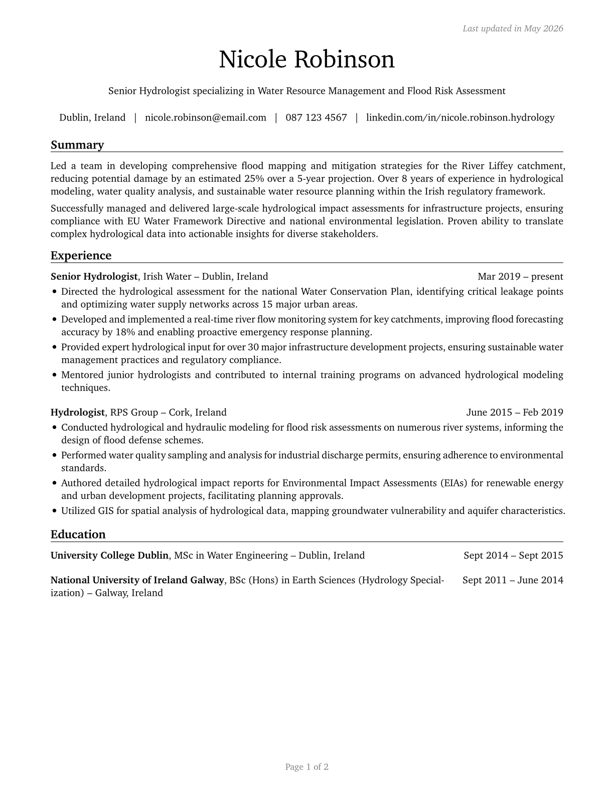 Hydrologists CV in English — page 1