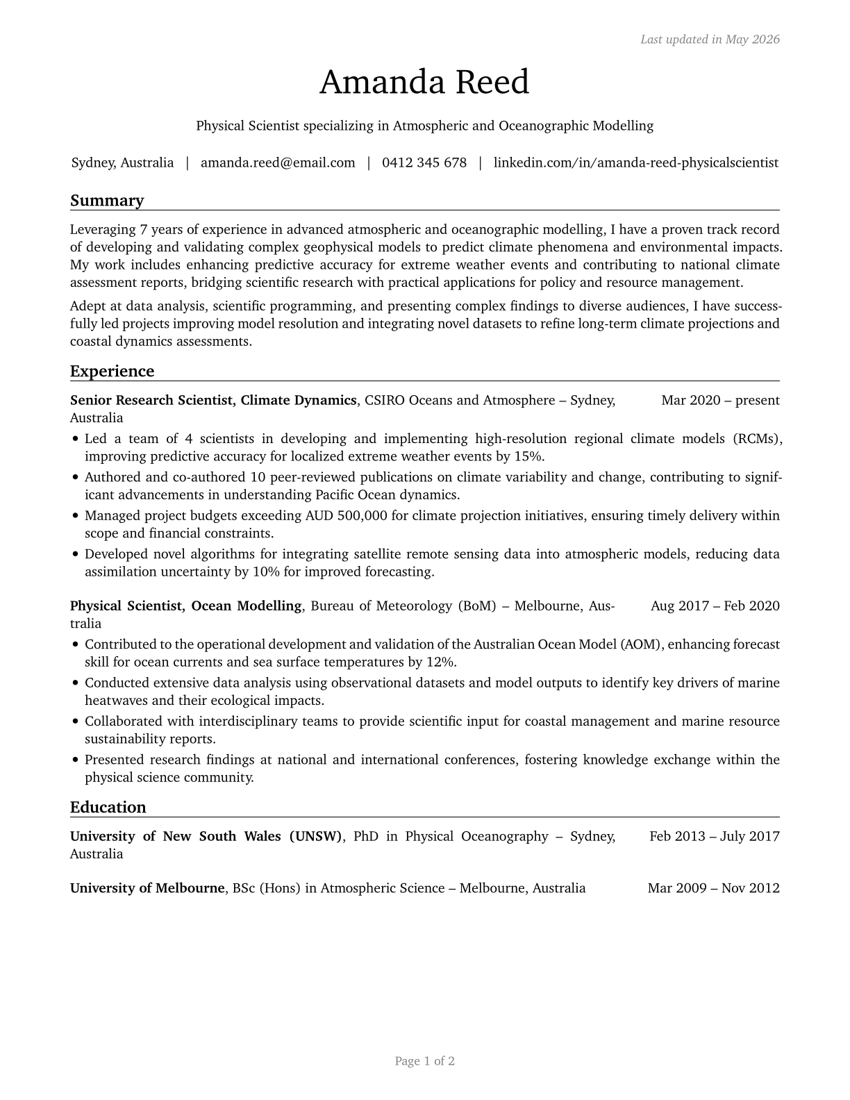 Physical Scientists, All Other CV in English — page 1
