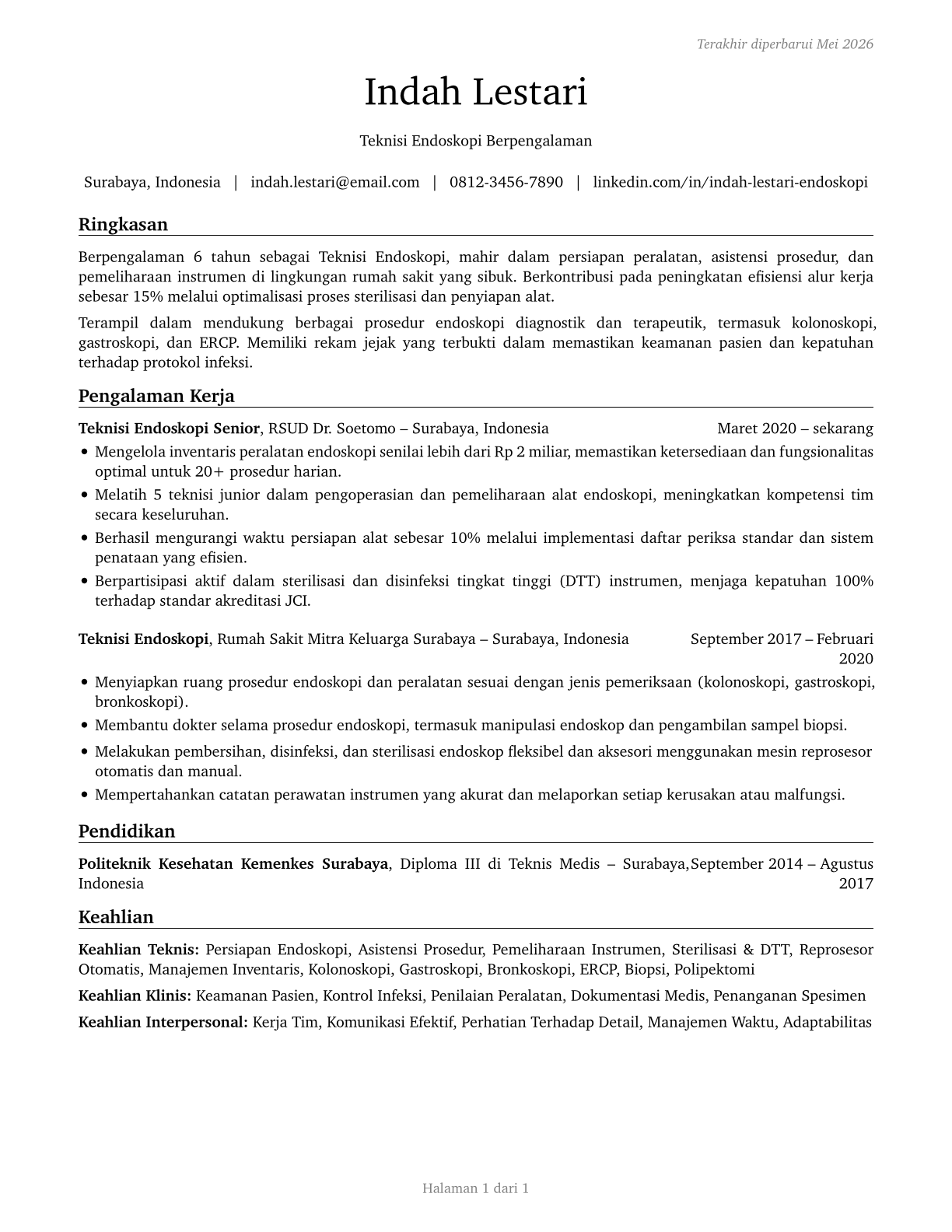Endoscopy Technicians CV in Indonesian — page 1