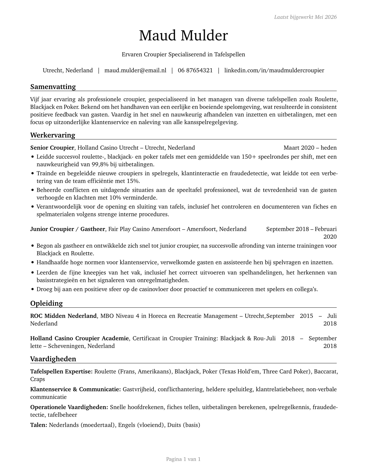 Gambling Dealers CV in Dutch — page 1