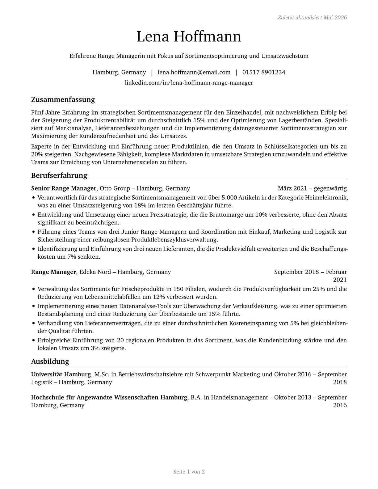 Range Managers CV in German — page 1