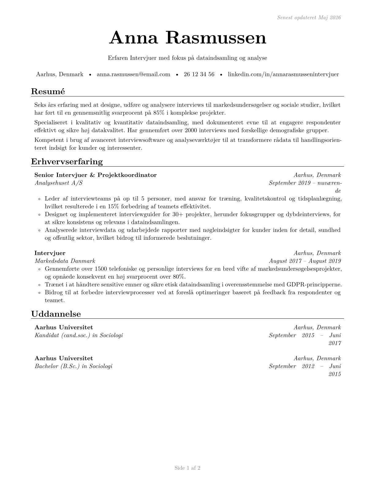 Interviewers, Except Eligibility and Loan CV in Danish — page 1