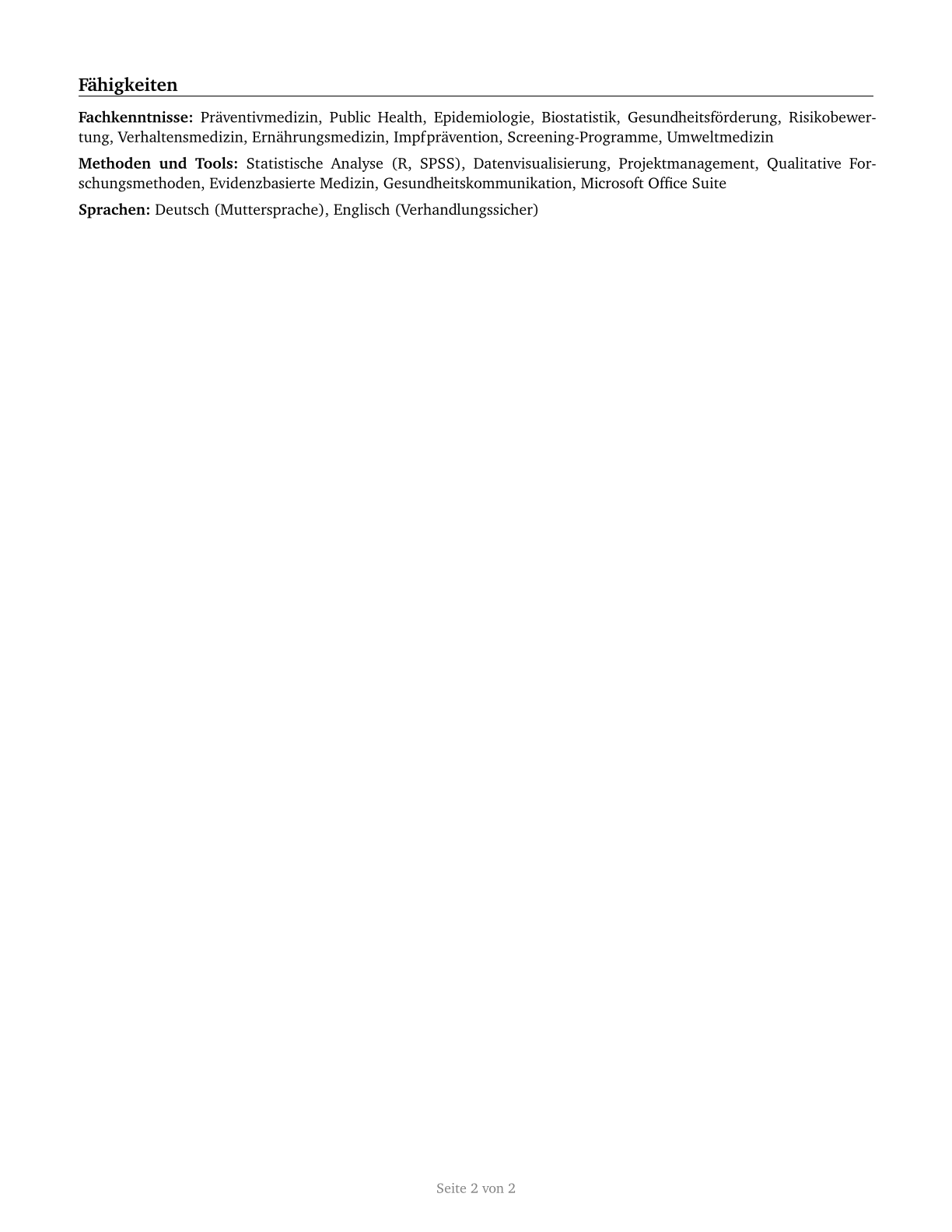 Preventive Medicine Physicians CV in German — page 2