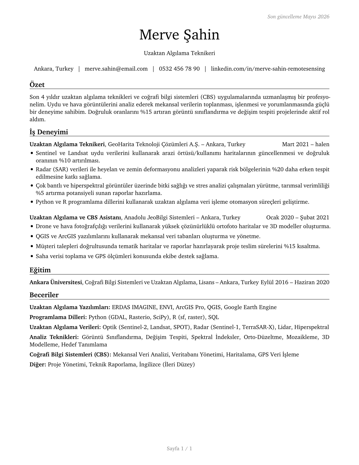 Remote Sensing Technicians CV in Turkish — page 1