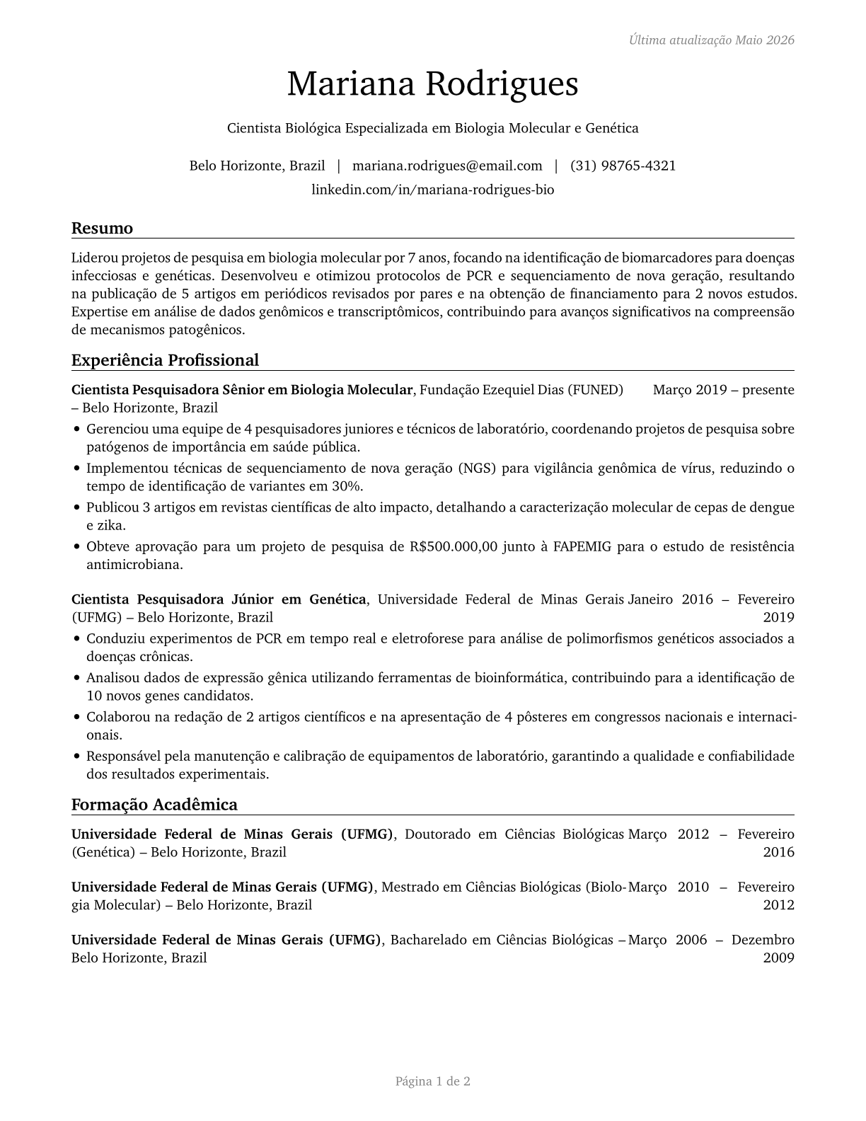Biological Scientists, All Other CV in Portuguese — page 1