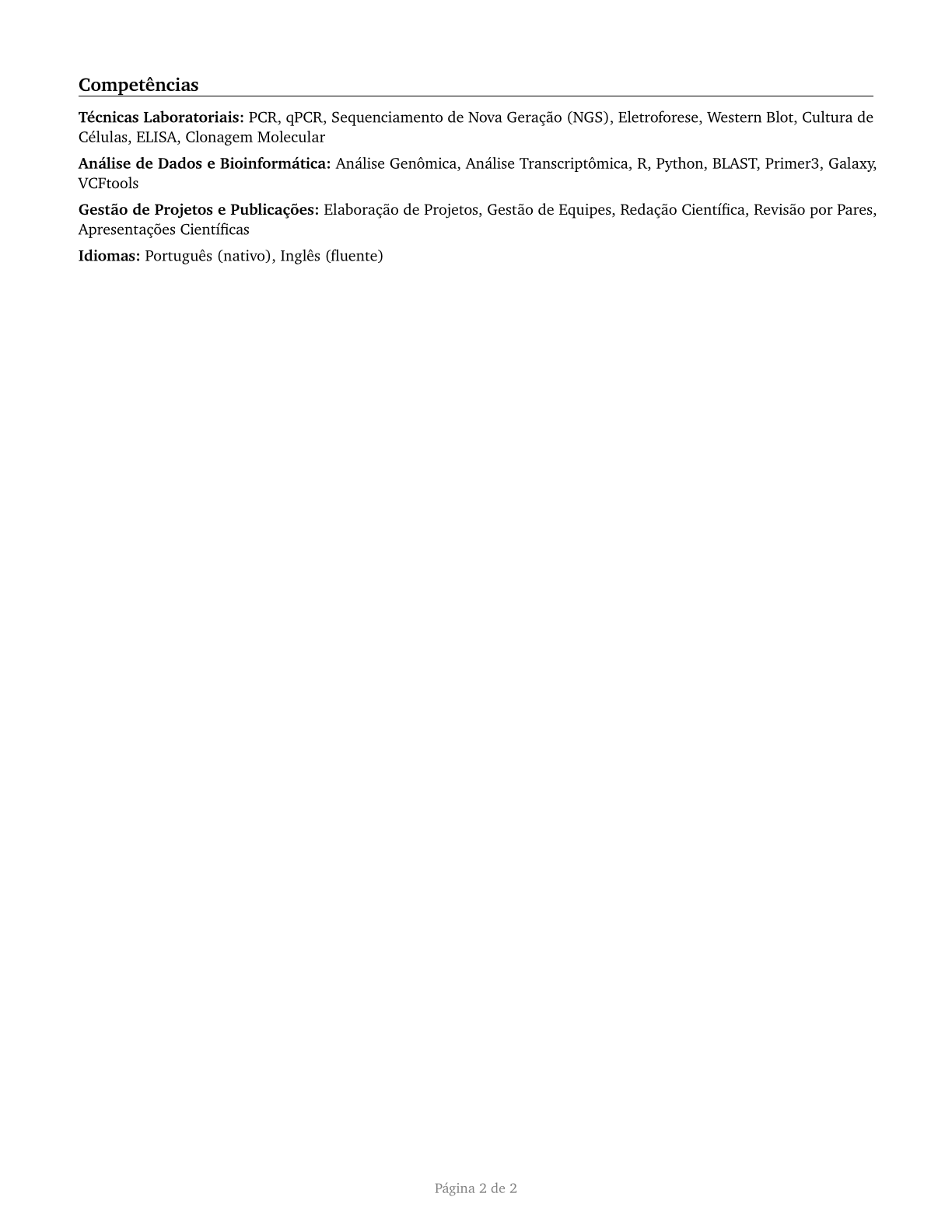 Biological Scientists, All Other CV in Portuguese — page 2