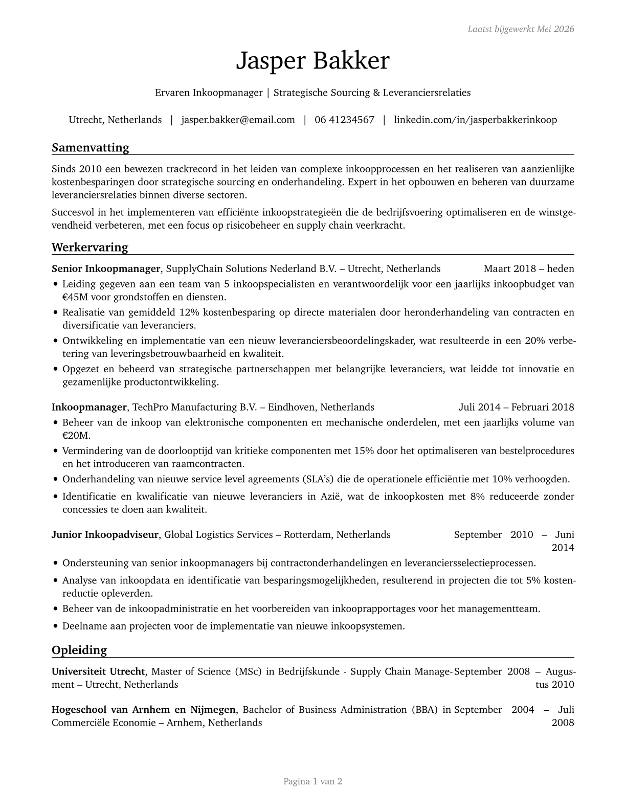 Purchasing Managers CV in Dutch — page 1