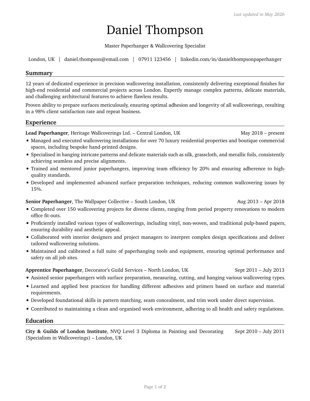 Paperhangers CV in English — page 1