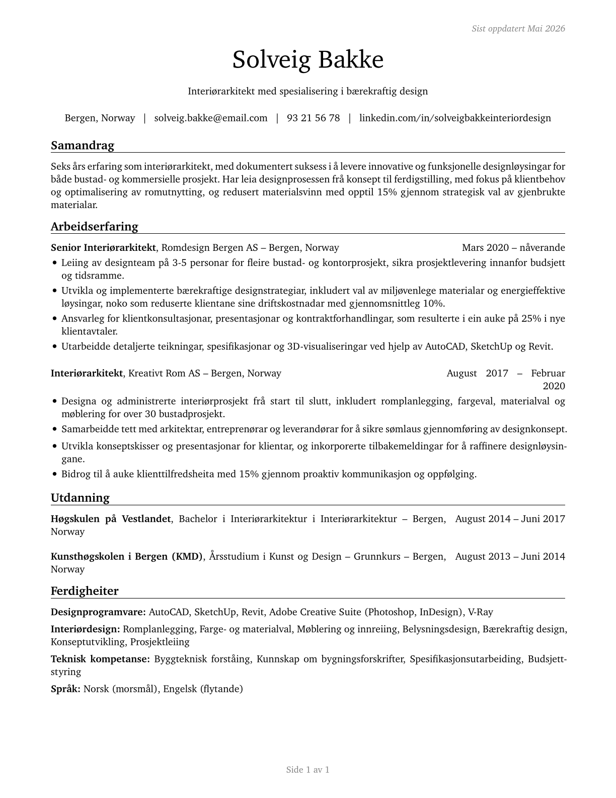 Interior Designers CV in Norwegian_nynorsk — page 1