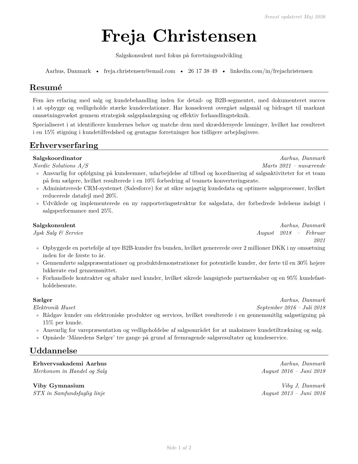 Sales and Related Workers, All Other CV in Danish — page 1