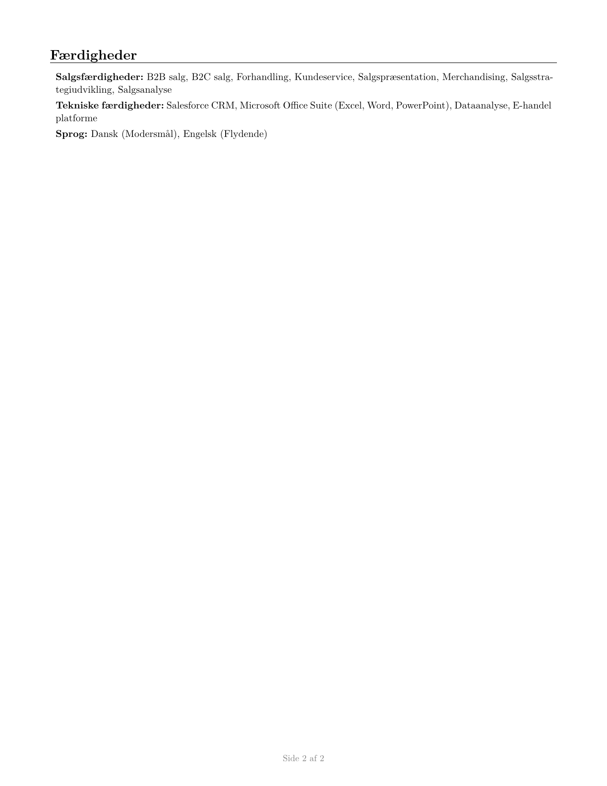 Sales and Related Workers, All Other CV in Danish — page 2