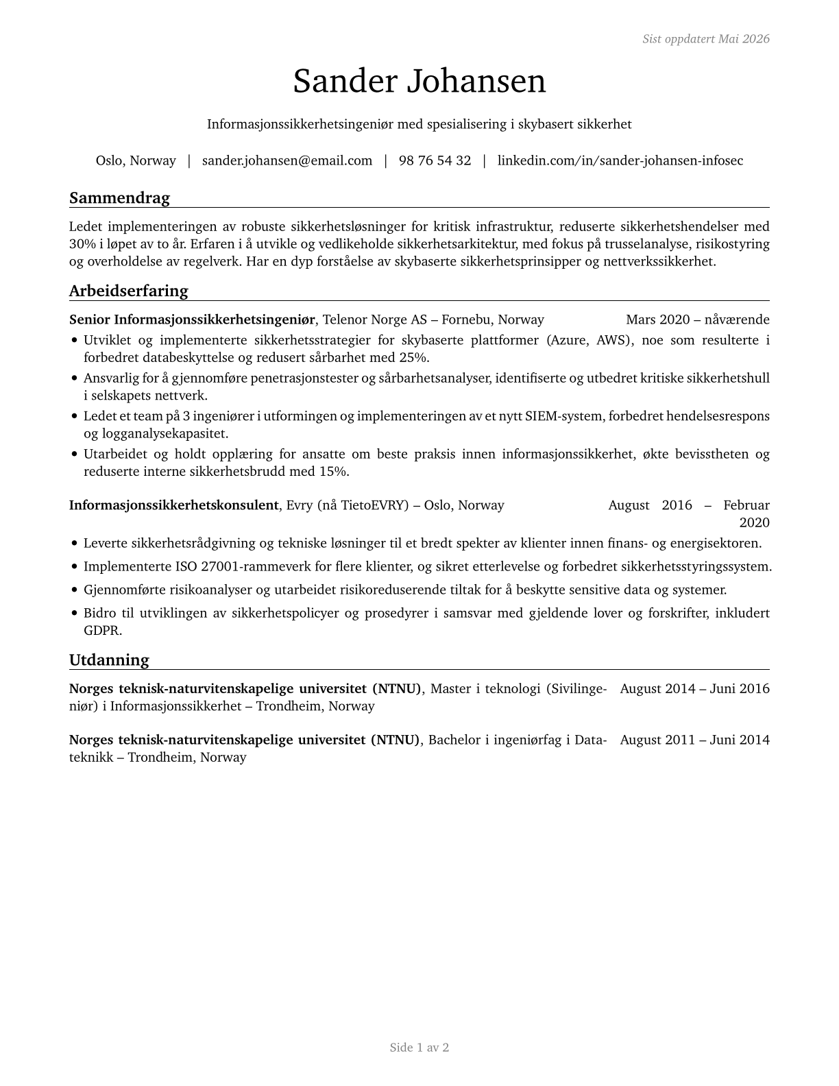 Information Security Engineers CV in Norwegian_bokmal — page 1