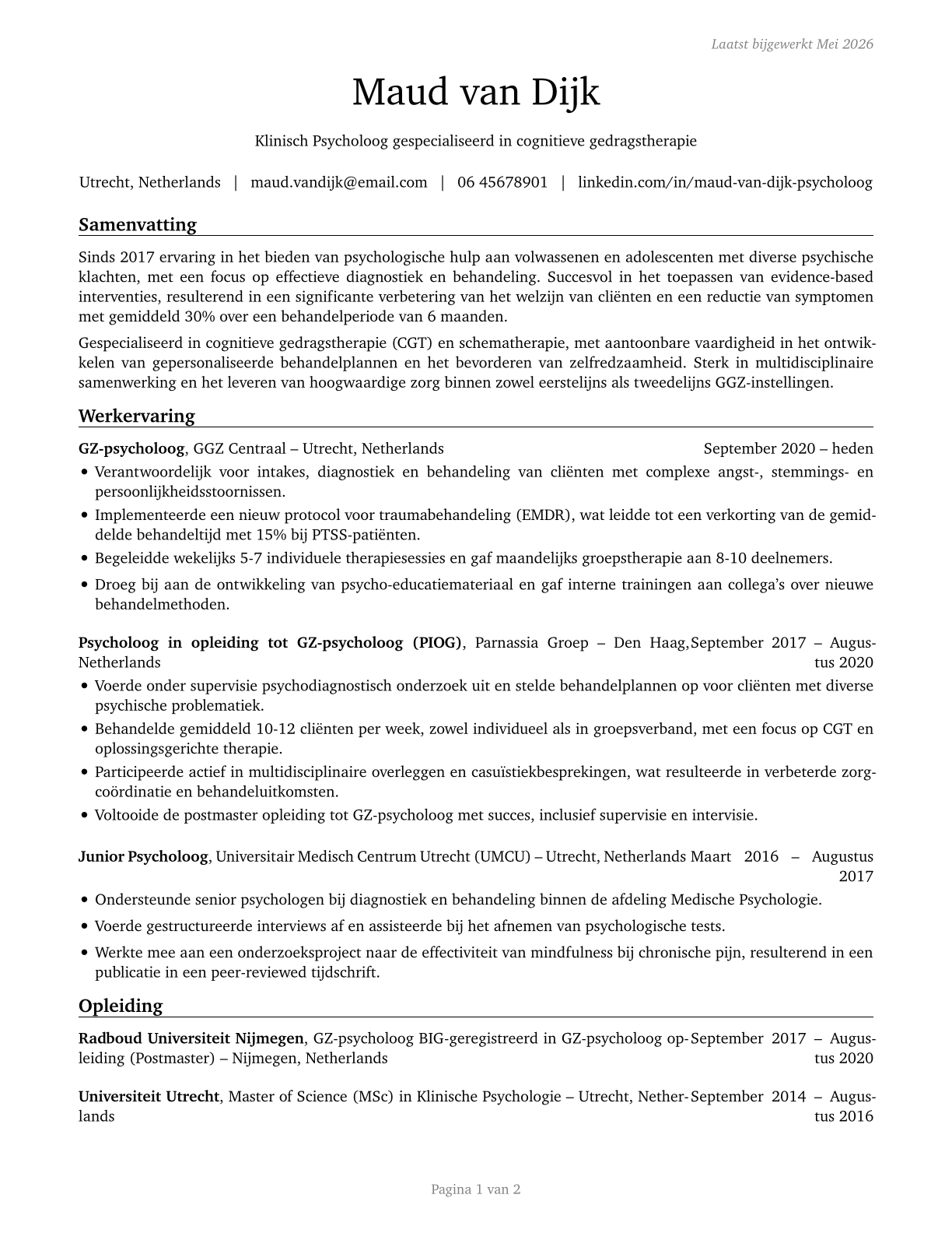 Psychologists, All Other CV in Dutch — page 1