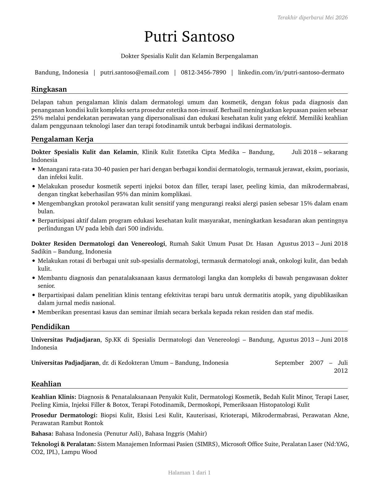 Dermatologists CV in Indonesian — page 1