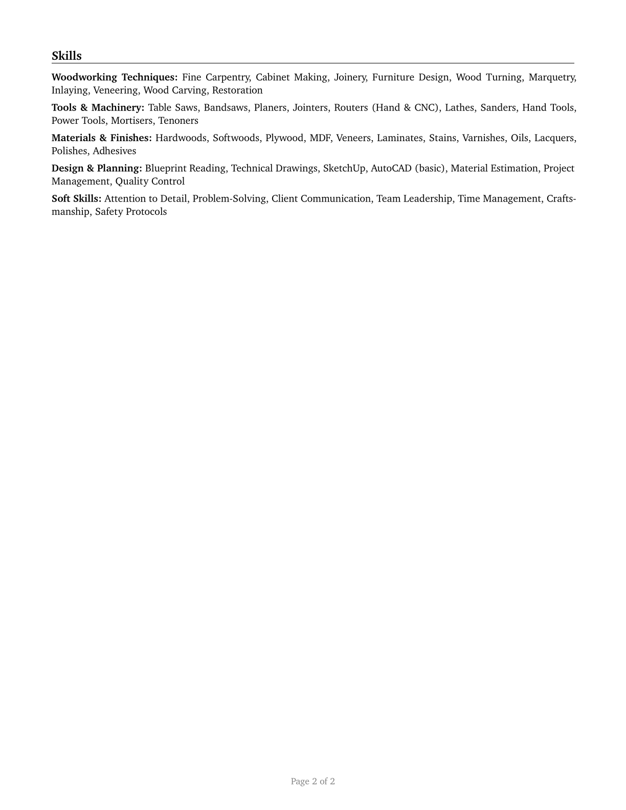 Woodworkers, All Other CV in English — page 2